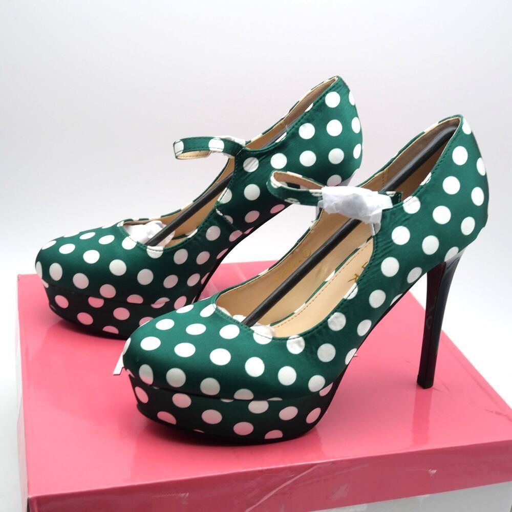 NEW Allegra K Platform Mary Jane Polka Dots Round Toe Stiletto High Heel Shoes 7